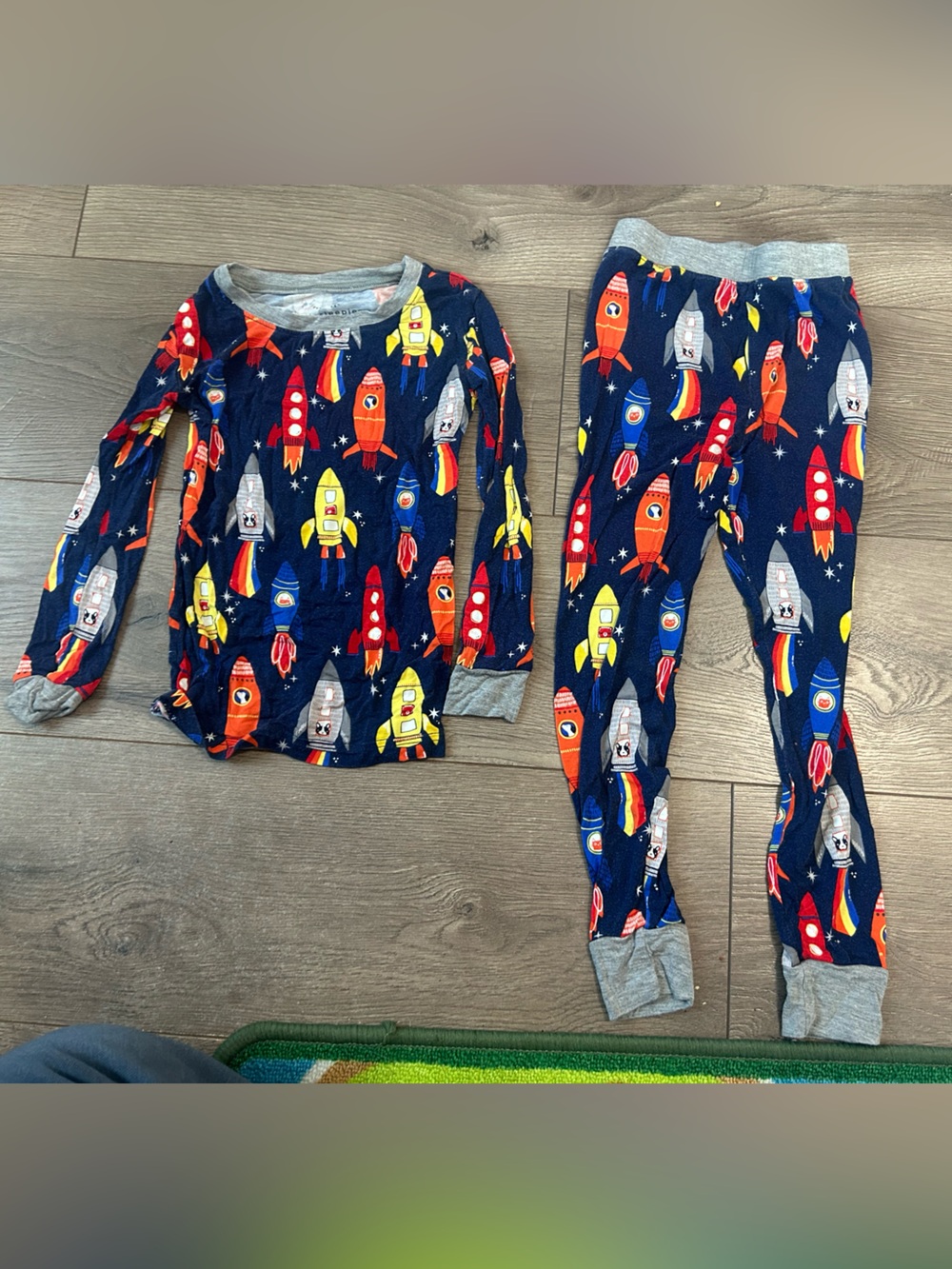 Little Sleepies Navy Rocket-Print Pajama Set with Gray Cuffs
